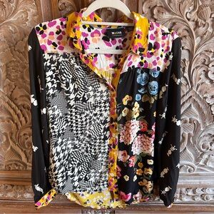 Anthropologie Maeve Yellow and Pink Patterned Blouse